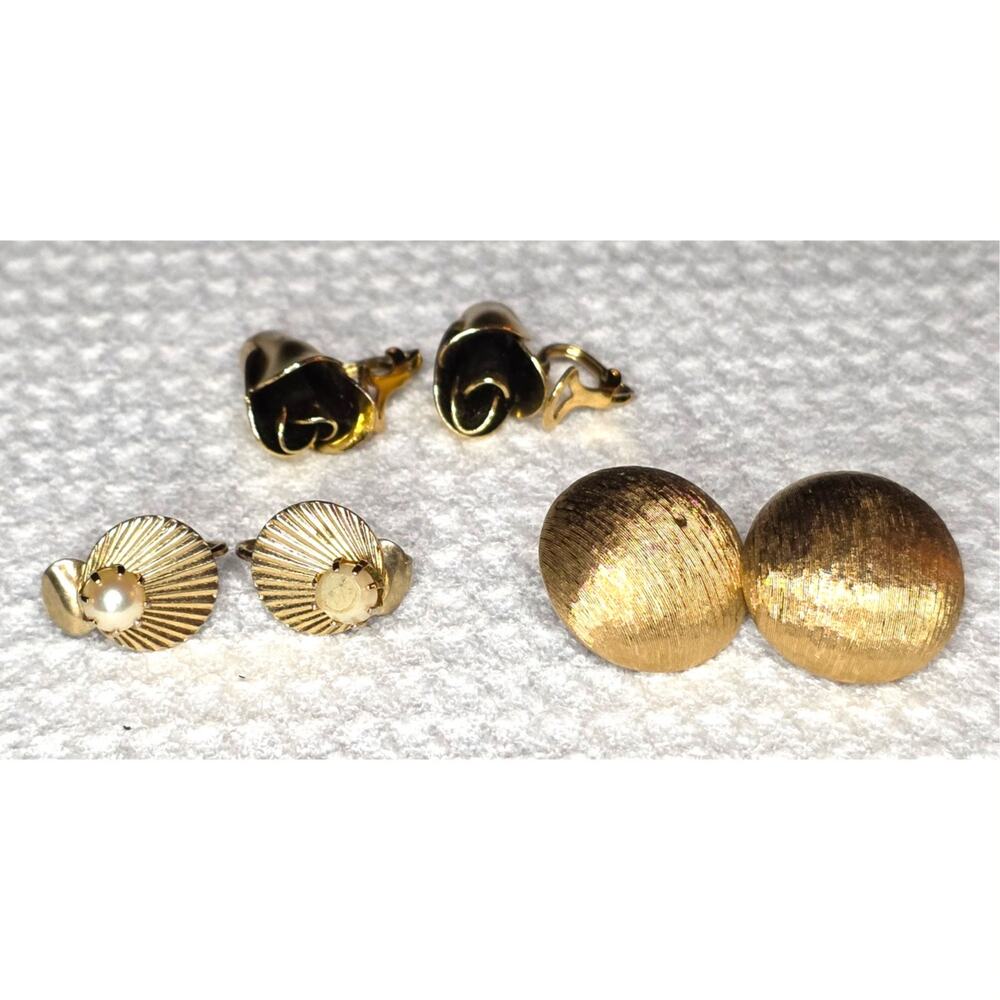 Monet Coro Vintage Clip On Earrings Lot of 3 Gold Tone Dome Shell Retro Tulip